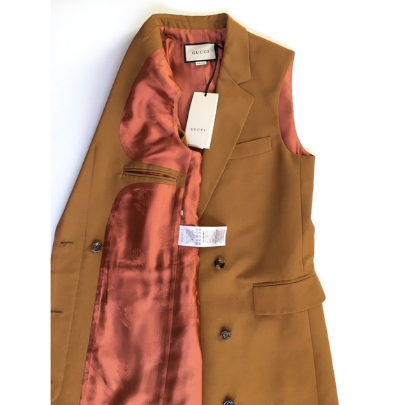 GUCCI 619323 Long Faille Vest Waistcoat -Light Brown -Size 40 / M -NWT - Picture 10 of 12